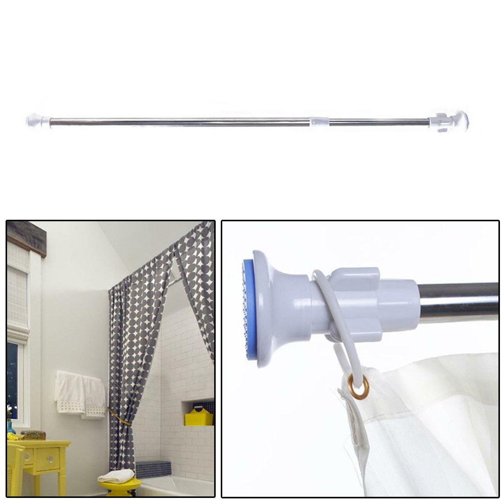 Telescopic Shower Bath Curtain Rail Extendable Heavy Duty Stable Steel Pole Rod Blue Head Telescopic Shower Curtain Rod