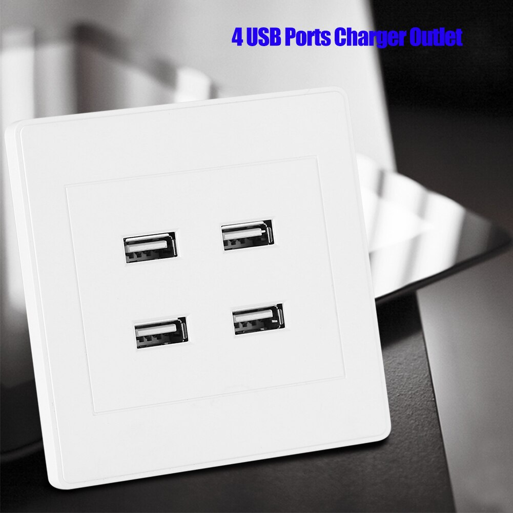 4 USB Ports DC 5V Wall Outlet Panel Plug Socke Home Office Electric Wall Mounted Power Socket Charger Outlet (110~250V)