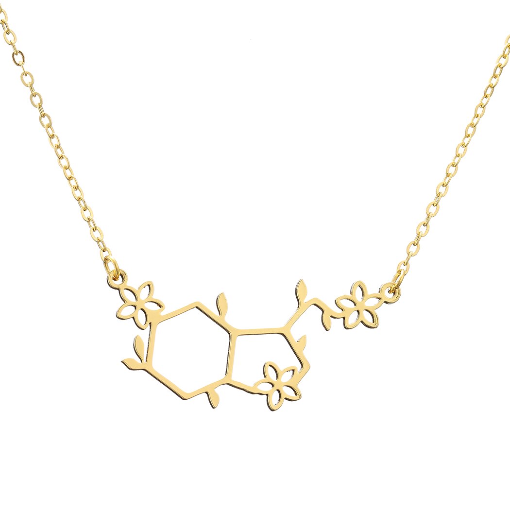 Lutaku serotonin molecule chemistry polygon pendant necklace for women happy hormone molecule necklace stainless steel jewelry