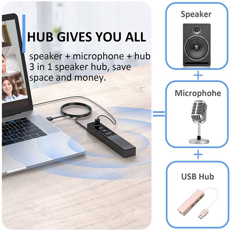 3 in 1 Computer Speakers with Microphone &amp; Hubs &amp; Mouse Pad, USB Conference Speaker, PC Mic for Video Conference