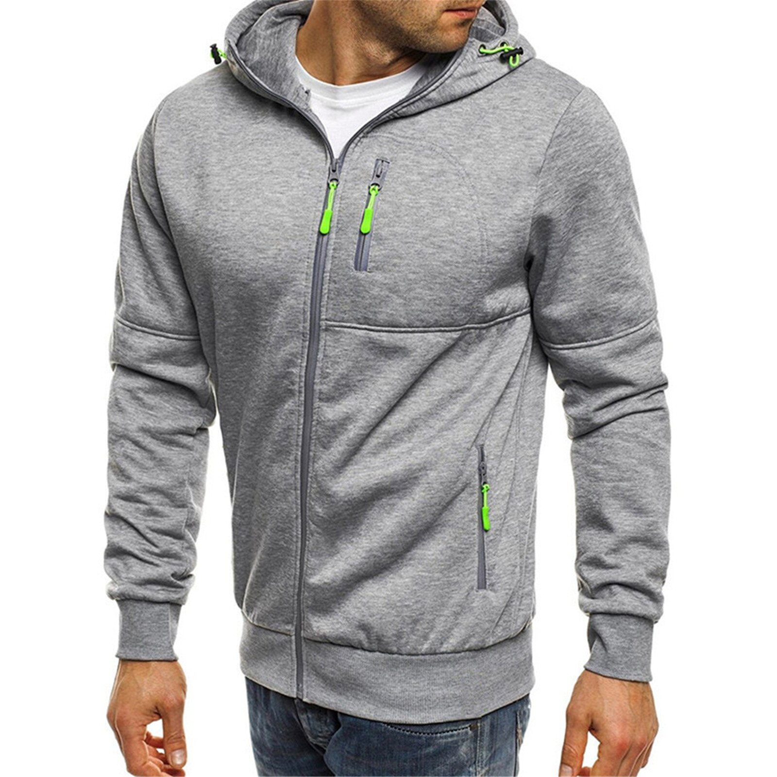 Sweat à capuche à manches longues avec fermeture éclair pour homme, sweat-shirt de rue en Patchwork, veste fine et décontractée pour l'automne et l'hiver, 3XL,
