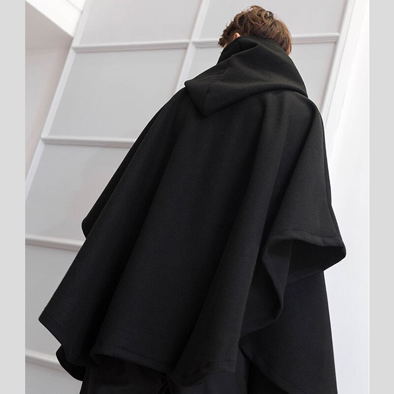 Incerun Mode Mannen Mantel Capes Effen Kleur Punk Jassen Hooded Double Breasted Trench Losse Streetwear Mannen Poncho Bovenkleding