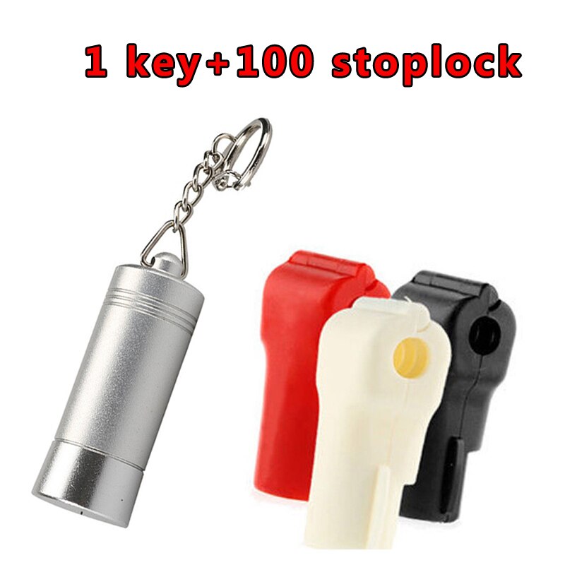 (100Pcs + 1Pc) Retail Beveiliging Winkel Stop Lock En Ontkoppelaar, voor Stem &amp; Peg Display Haken Anti-Diefstal Anti Sweep