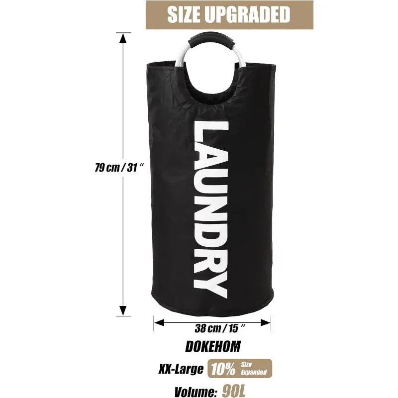 90L zwarte grote wasmand, opvouwbare waszak, vrijstaande hoge wasmand, opvouwbare wasbak opbergtas