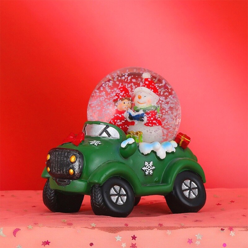 D08D Christmas Colorful LED Light Snow Globe Car Santa Claus Snowman Luminous Ball