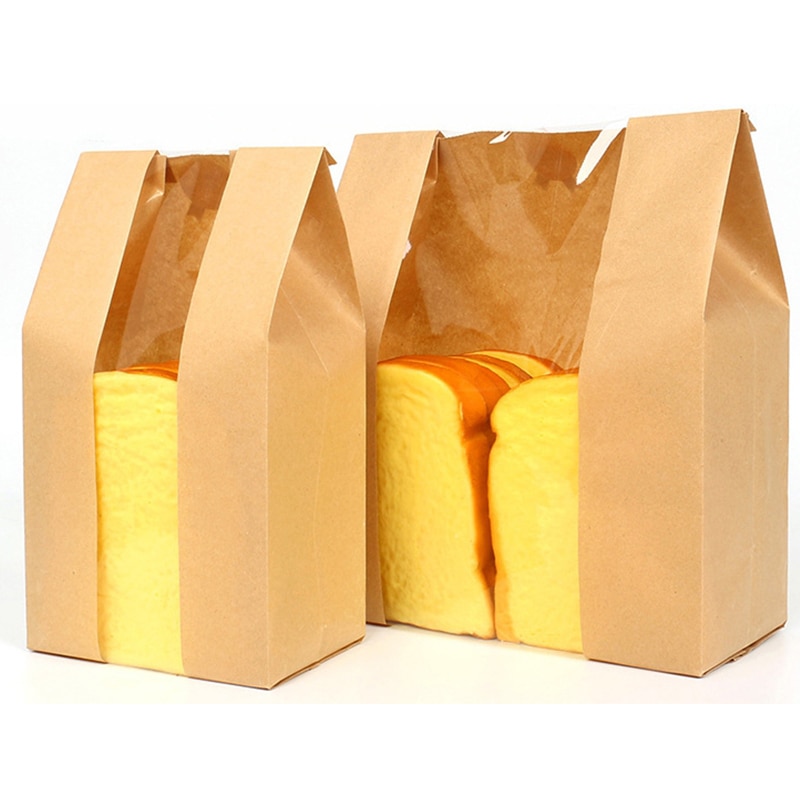 - 100/ pakke brødbrødpose kraft mademballage 12*5*24cm opbevaring bageripose med frontrude