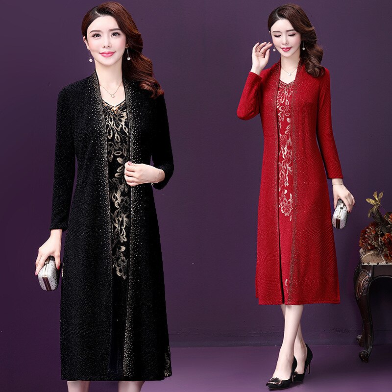 Jurk Pakken Voor Vrouwen Formele Bruiloft Gast Dragen Bruidegom Bridal Moeder Lange Blazer Jas Tweedelige Set Vintage Kleding Plus size