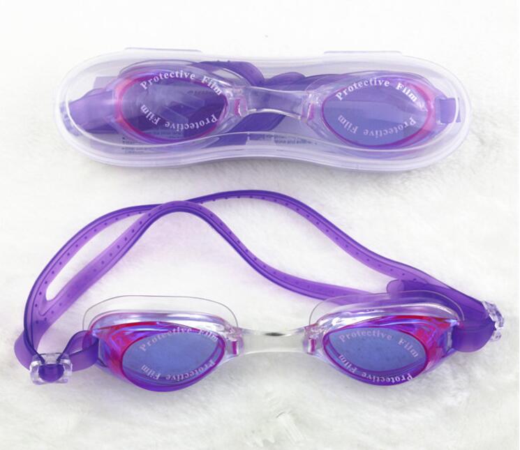 Lunettes de natation imperméables UV sécurité professionnelle enfants adultes lunettes Anti-buée avec bouchons d'oreille enfants bébé lunettes de natation: Purple