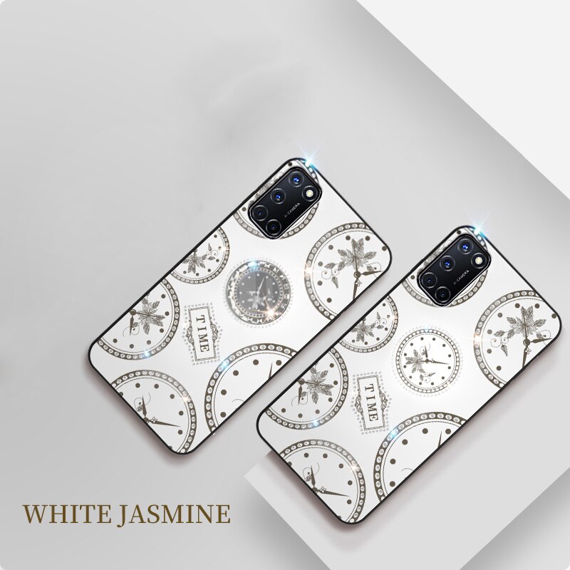 Scintillio Del Diamante Cassa Del Telefono Per OPPO A52 A72 A92 A92S Strass Orologio Del Basamento Per OPPO A52 A72 A92 A92S Posteriore copertura: For OPPO A52 / white case