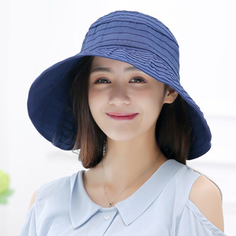 Sombrero de Sol de ala grande para mujer, gorra de playa a rayas, transpirable, protección UV, informal: 7