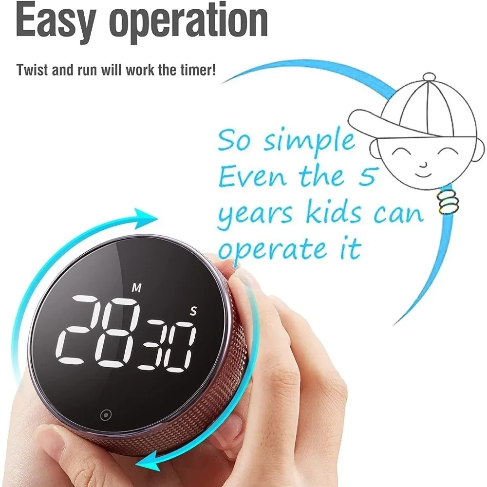Küchentimer, digitaler Countdown, magnetischer Eieruhr zum Kochen mit Konstantlichtfunktion für Klassenzimmer, leise für Kinder und Erwachsene