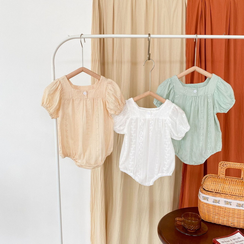 Body de algodón con cuello cuadrado para niña, mono de manga corta blanco, verde, albaricoque, ropa de niño E2045, novedad de verano 2022