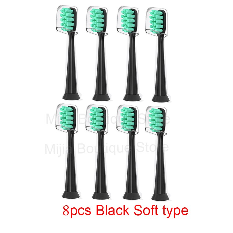 For Xiaomi Mijia T300 / 500 / SOOCAS Electric Toothbrush Head Universal 3D Whitening Replacement Tooth Brush Heads: 8pcs Black Soft type