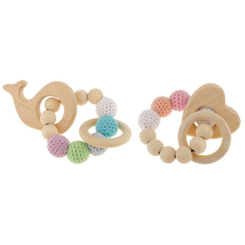 2pz di Legno Educativi Giocattoli per Bambini Sonaglio Giocattolo Del bambino Dentizione Accessori multicolore - balena & Cuore: Default Title
