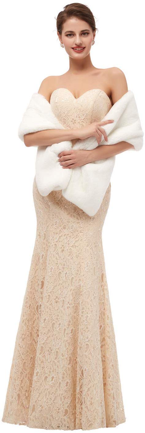 Bolero Jacket Avondjurk Sjaal Bridal Wraps Fur Cape Fur Sjaal Veer Robe Sheer Wit Bont Mantel Winter Witte Mantel jas: 1pj19202