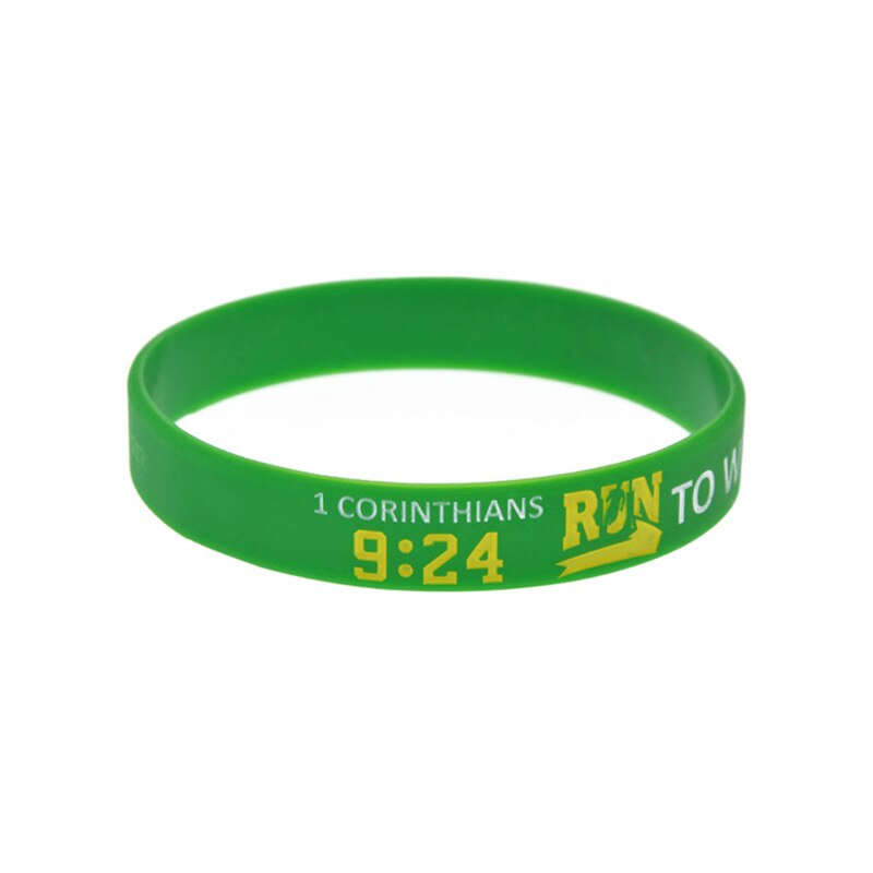 OBH 50PCS Classic Green Jesus One Corinthians 9 24 run to win the prize Silicone Wristband