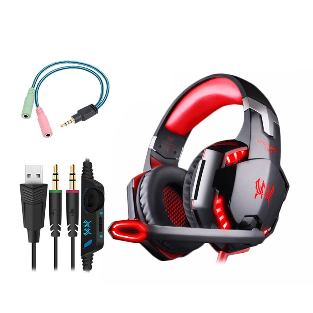 G2000 Spielen Headset Verdrahtete 3D umgeben Klang Kopfhörer RGB Licht Professionelle Headset Mit Mikrofon Für Laptop Smartphone: rot