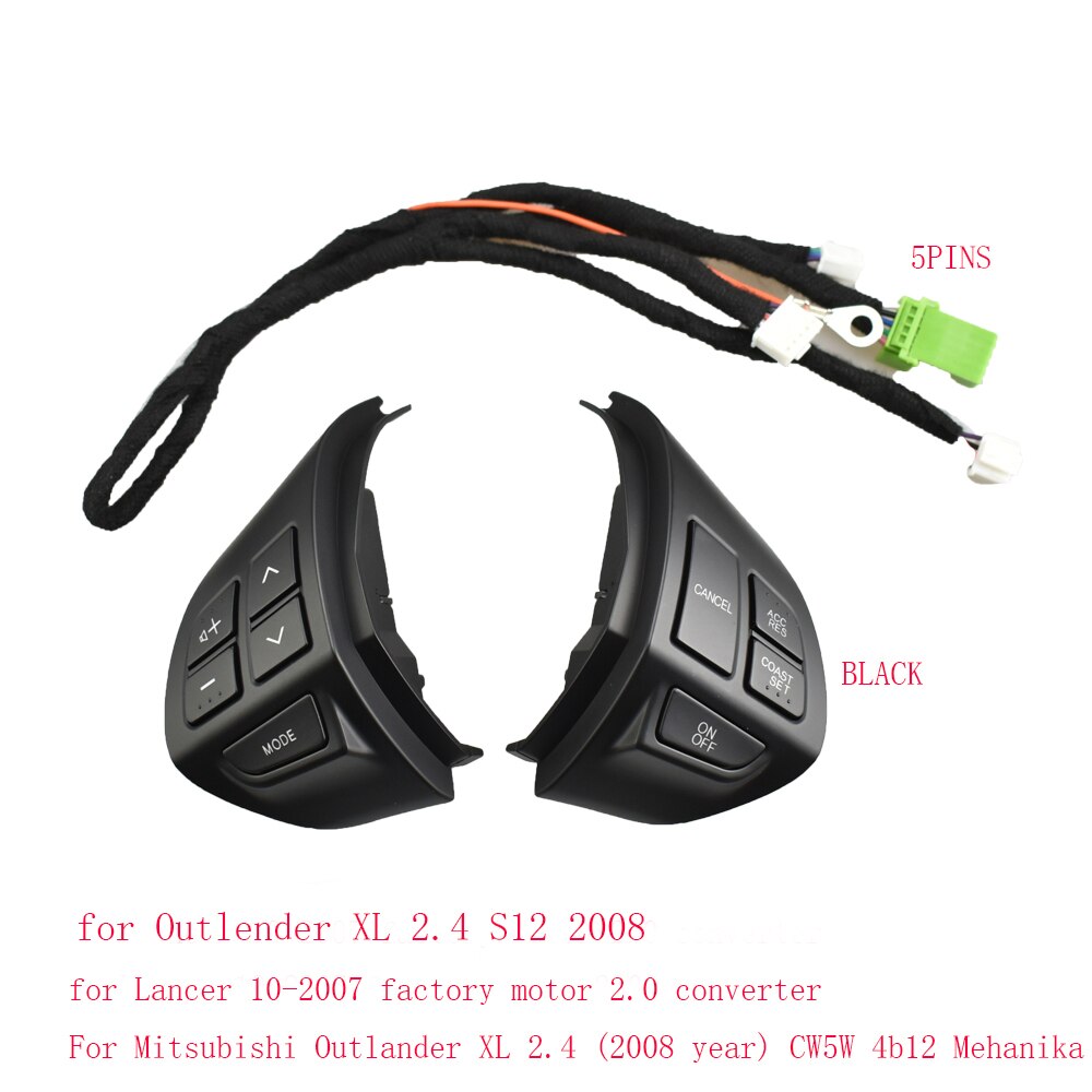 Auto part steering wheel control buttons with wire for MITSUBISHI LANCER OUTLANDER ASX 2007: ASX-Black-5Pin