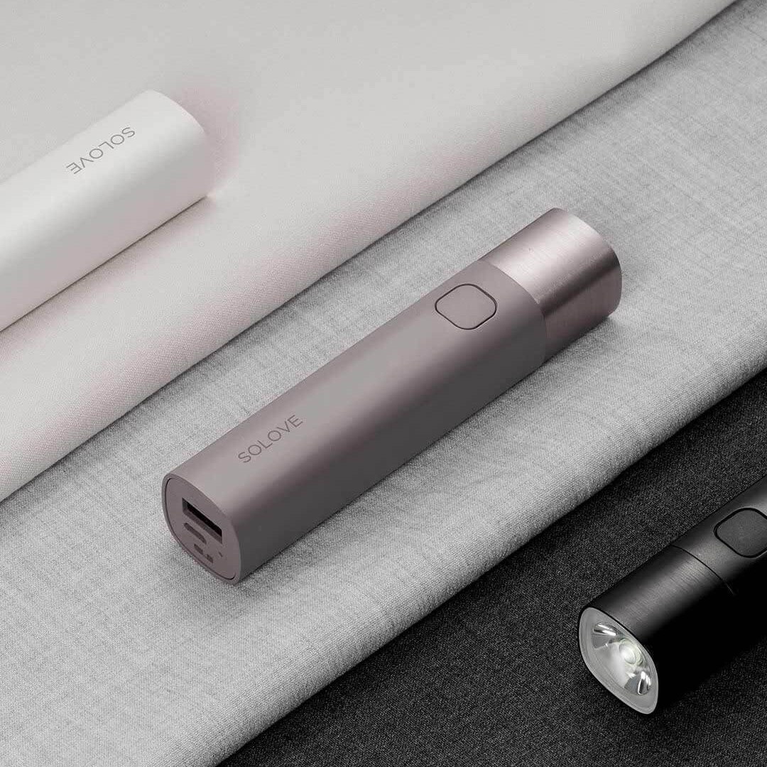 Xiaomi solove usb elektrisk fackla uppladdningsbar ljusstyrka ficklampa 3000 mah power bank bärbar mini led fackla för utomhuscykel: Typ-c-port / Lila