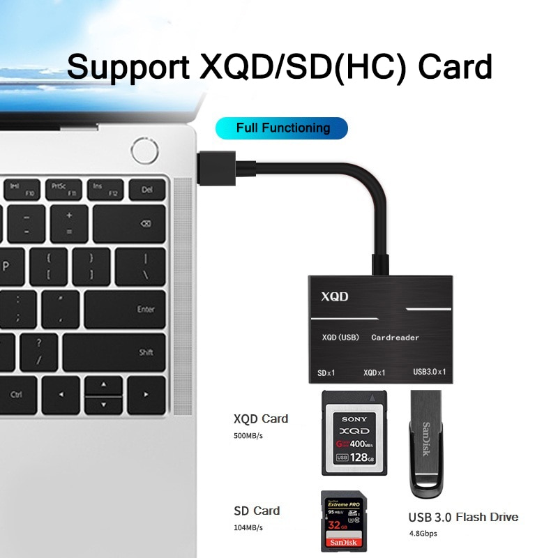 Alt-i-et xqd sd-kortlæser op til 500mb/ s højhastigheds xqd 2.0 usb 3.0 hub kamera kit adapter til sony m/g series nikon  d4/d5/d500