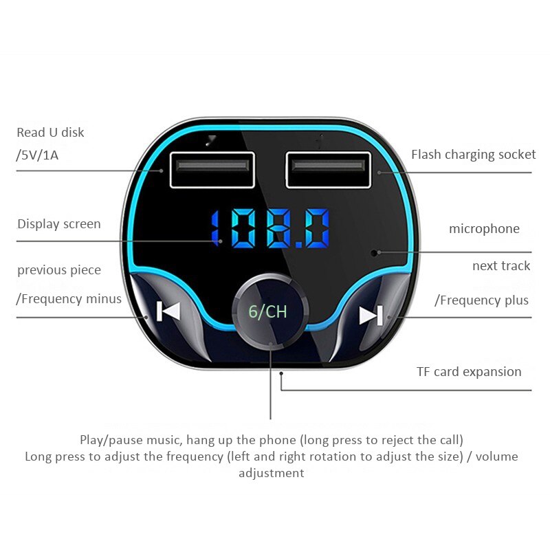 T24 voiture FM émetteur double USB chargeur rapide Navigation vocale voiture mains libres appel Bluetooth lecteur MP3