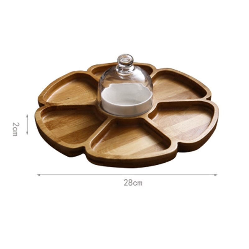 Petal Shaped Six Compartments, Nut Box, Dried Fruit Plate, Compartment Snack Plate, Fruit Plate with Ceramic Bowl Cover