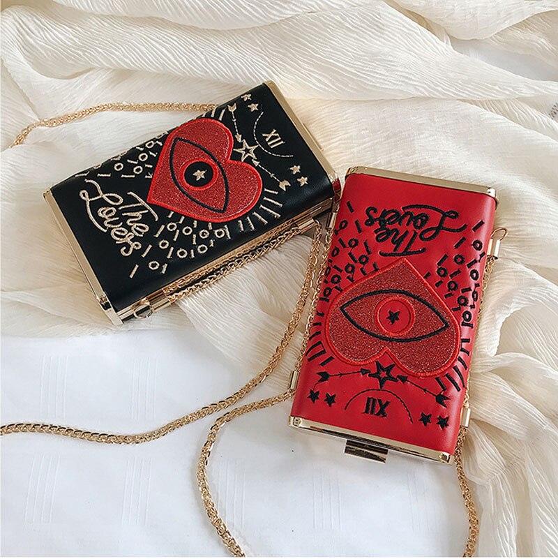 Frauen Luxus Handtasche Bestickt Augen Liebe Kette Bote Taschen Abend Tasche Dame Party Geldbörse Cocktail Bankett Tasche Schild Kupplungen