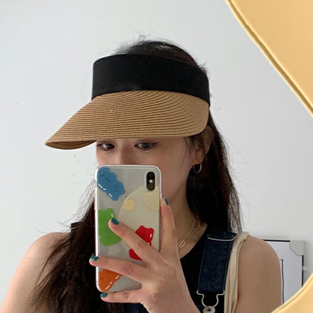 Chapeau de soleil à large bord pour femmes, à vide, pliable, Portable, décontracté, à la , en paille, visières, été
