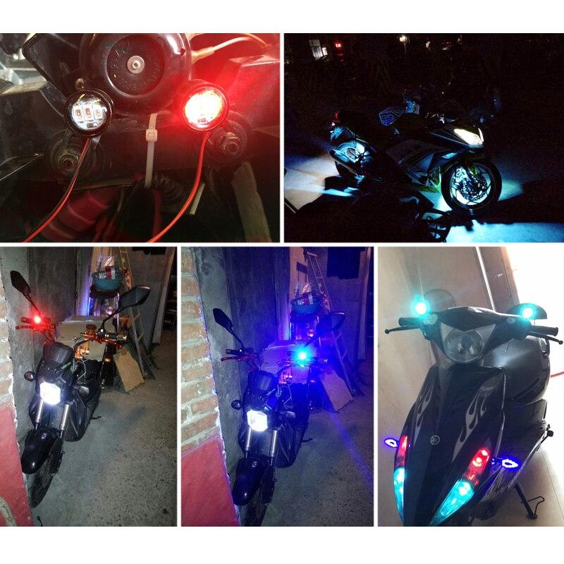 2 Stuks Motorcycle Led Strobe Light Flash Waarschuwing Remlicht 12V Spotlight Fish Eye Lens Lamp Amber Rood Blauw decoratieve Lamp