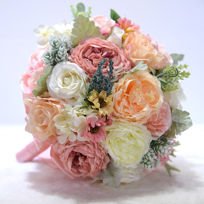 JaneVini Romantic Pink Purple Bridal Flower Bouquet Wedding fleur rose Peonies Bride Bouquets fleurs artificielles