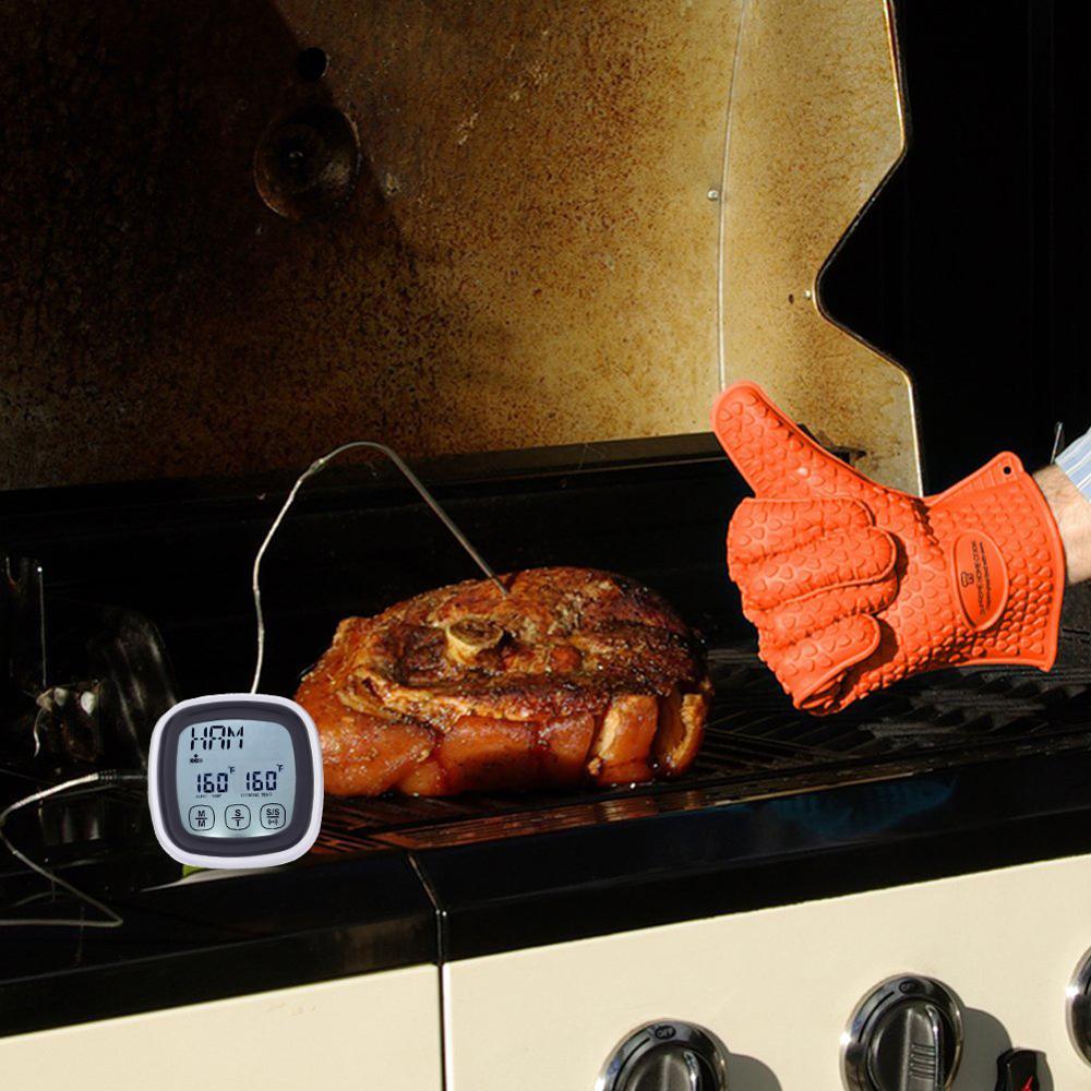 BBQ Oven Touch Screen Cooking Thermometer Timer Stainless Steel Probe Digital Kitchen Meat Thermometer Countdown Time