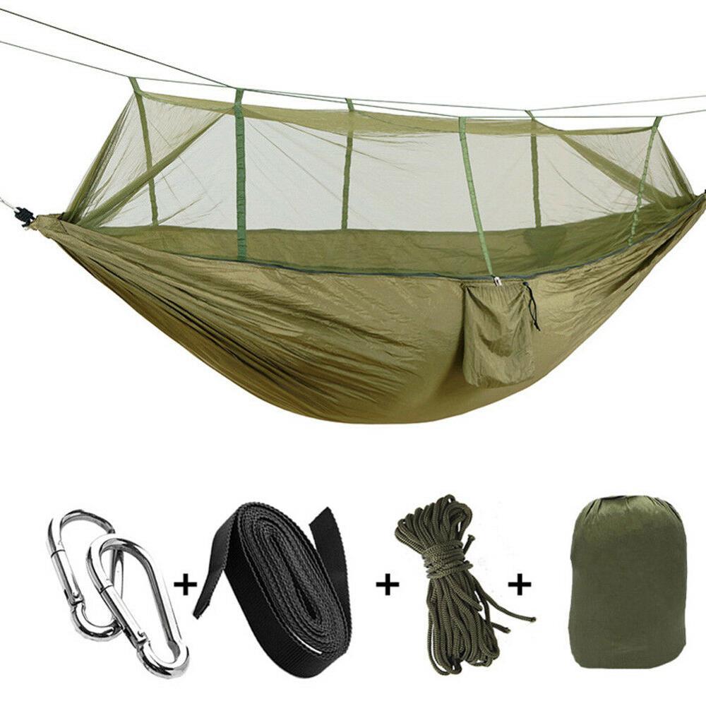 Hamaca doble portátil ultraligera, mosquitera de paracaídas con mordeduras antimosquitos para tienda de campaña al aire libre: Army Green