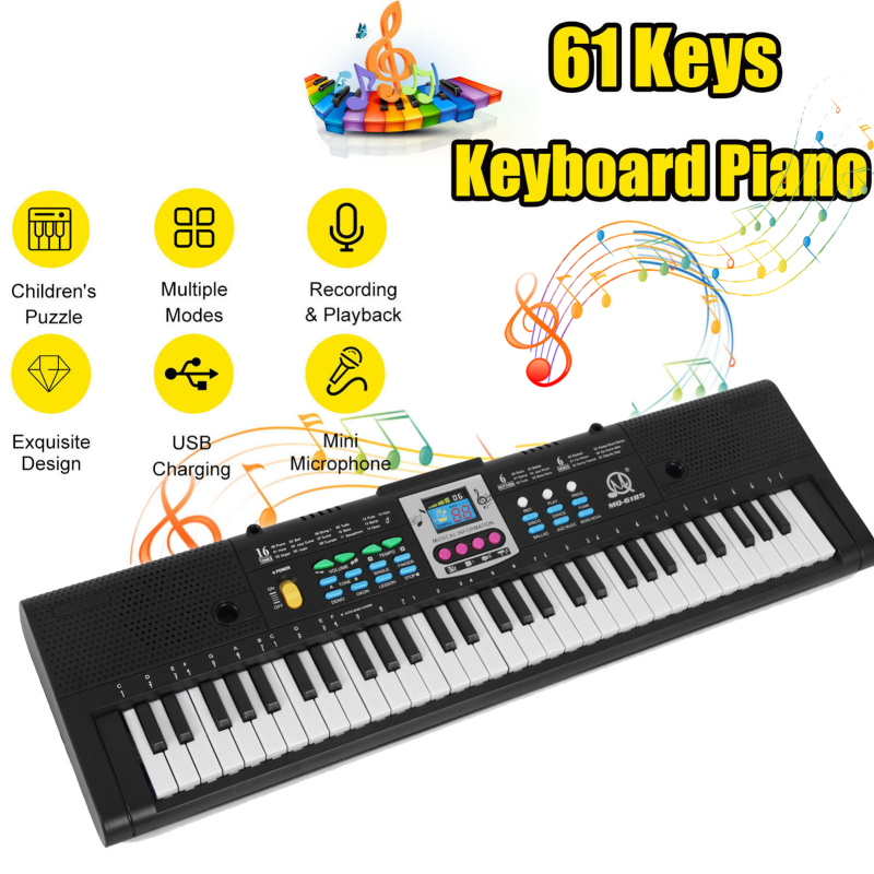 Teclado electrónico de música Digital de 61 teclas, Piano eléctrico multifuncional para niños, Piano para estudiantes con función de micrófono