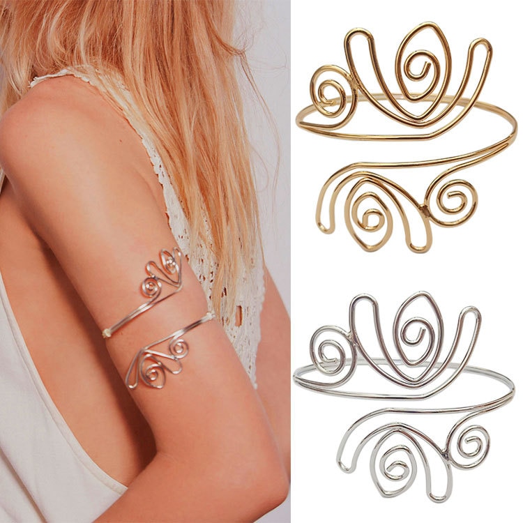 Pulsera de brazalete étnico bohemio brazalete del brazo superior Color dorado Vintage flor brazalete abierto brazalete brazo brazalete Valentin del día