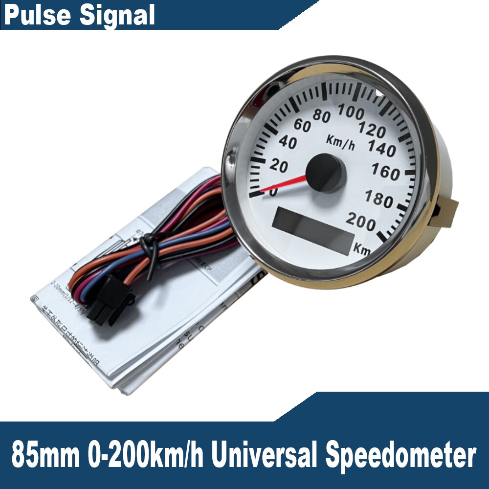 Universal 85mm Speedometer Odometer Speed Gauge 0-120/0-200 km/h for Car Truck Motor Auto with Backlight 12V 24V (Pulse Signal): 200km-WS