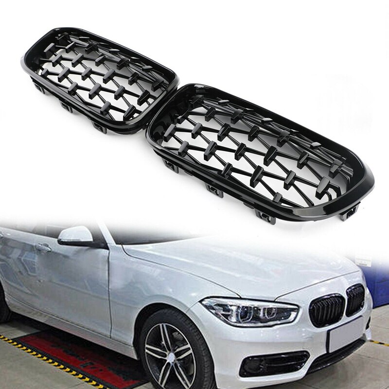 Grille de rein avant, Grille de météore de calandre de diamant de capot avant pour-BMW série 1 F20 F21 LCI noir