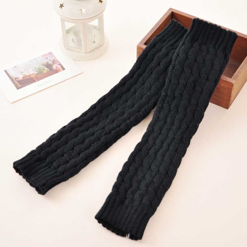 Kvinder afslappet stil hæklede benvarmere aktive strikkede hæklede lange sokker khaki bløde boot manchetter: Sort
