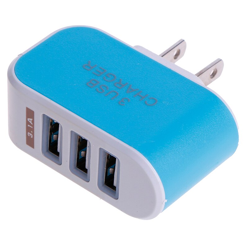 1 st. oplader 5v 3.1a drievoudige usb-poort muur thuis reizen ac mobiele snellader adapter us stekker benodigdheden: Blauw