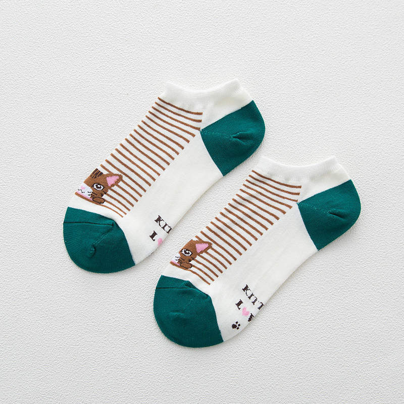 Summer Soft Socks Cartoon CAT comfortable cotton bamboo fiber girl women&#39;s socks ankle sock female candy color hosier 1pair=2pcs