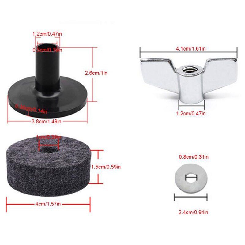 18 szt. Perkusja części zamienne robić talerzy akcesoria (3 szt. Talerze talerzowe + 3 szt. Nakrętki skrzydełkowe + 3 szt. Podkładki + 9 szt. Filcowe podkładki wełniane)