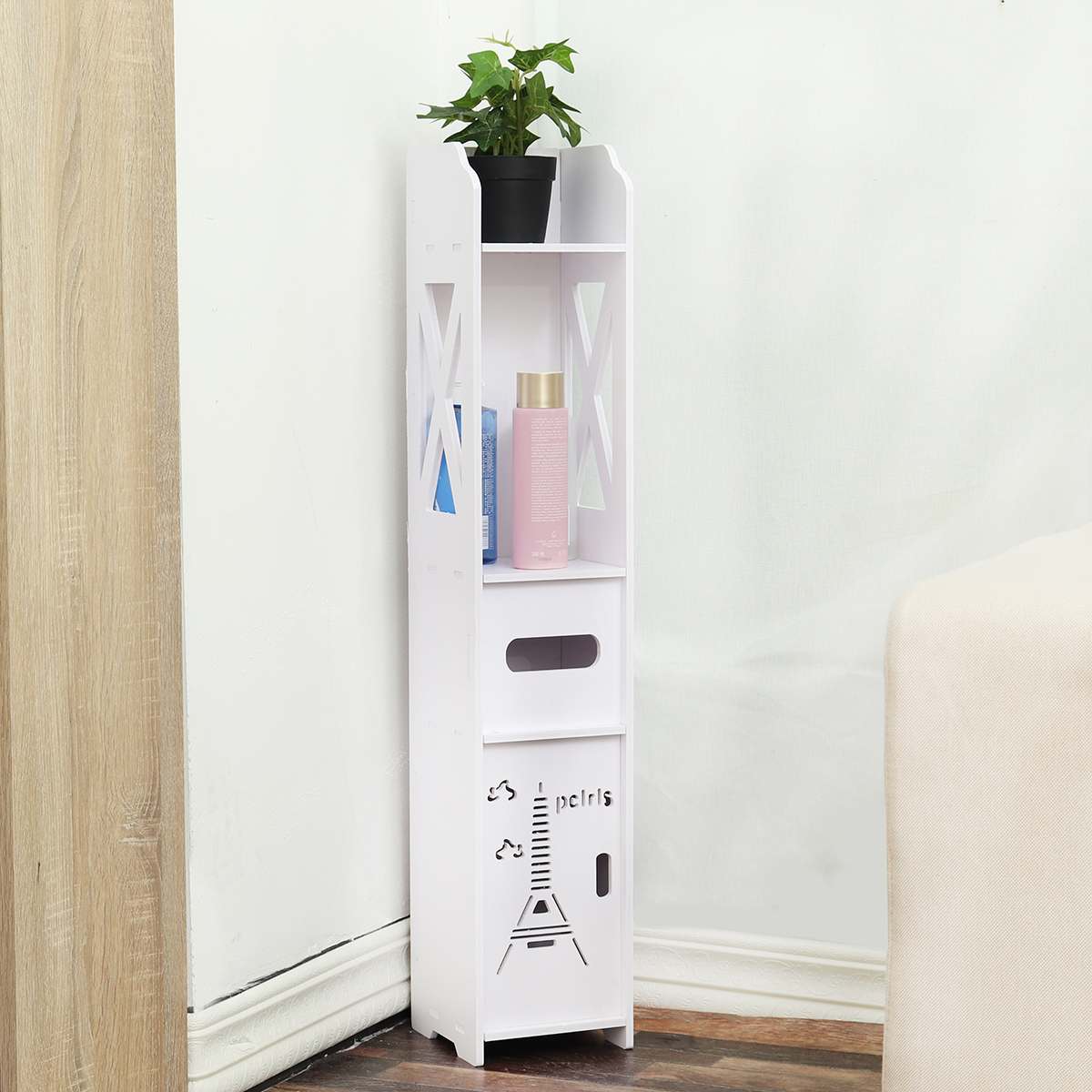 DIY Small Bathroom Toilet Storage Cabinet Waterproof Organizer Vanity Floor Standing Rack Washbasin Shower Corner Sundries Shelf