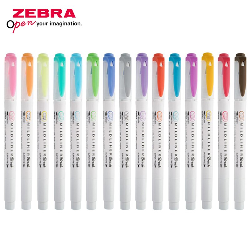 1 szt. Zebra WFT8 series dwugłowicowy fluorescencyjny marker (szczotka miękka końcówka + cienka końcówka końcówki) WKT7 ten sam kolor akwarela długopis do malowania