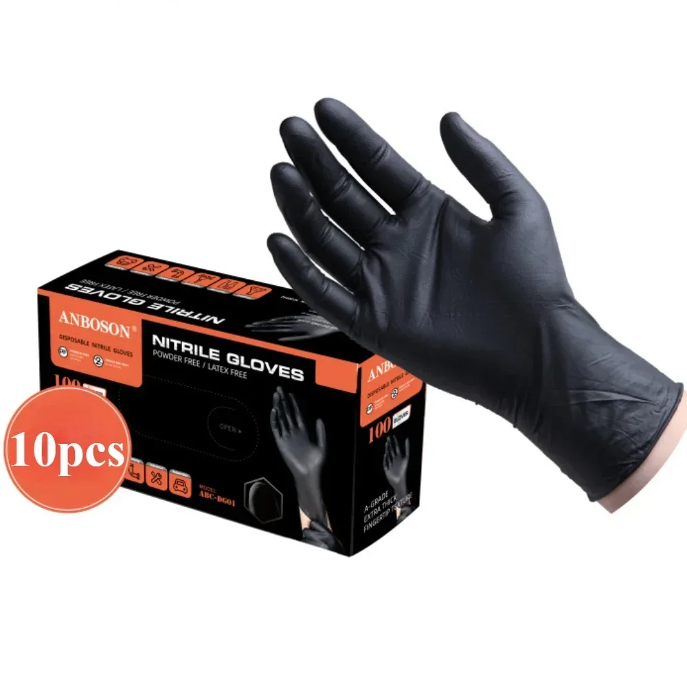 Nitril-Einweghandschuhe, schwarz, 10 Stück, latexpuderfreie Handschuhe, Industriequalität, Kochen, Arbeiten, Reinigen, Haarfärbehandschuhe: 3P / YELLOW