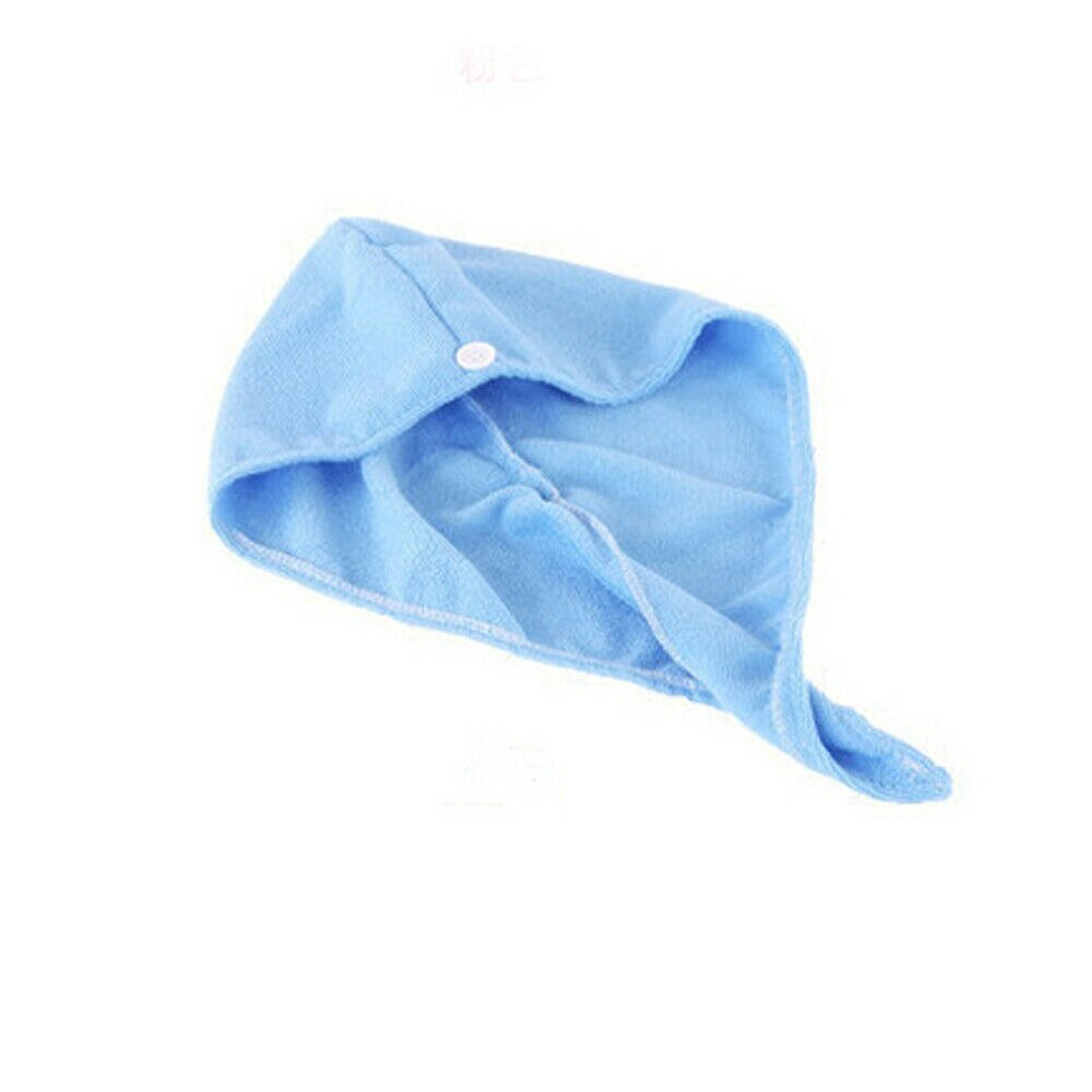 Toalla de secado de pelo de microfibra, turbante para la cabeza, gorro para moño, para la ducha, Color sólido: Azul