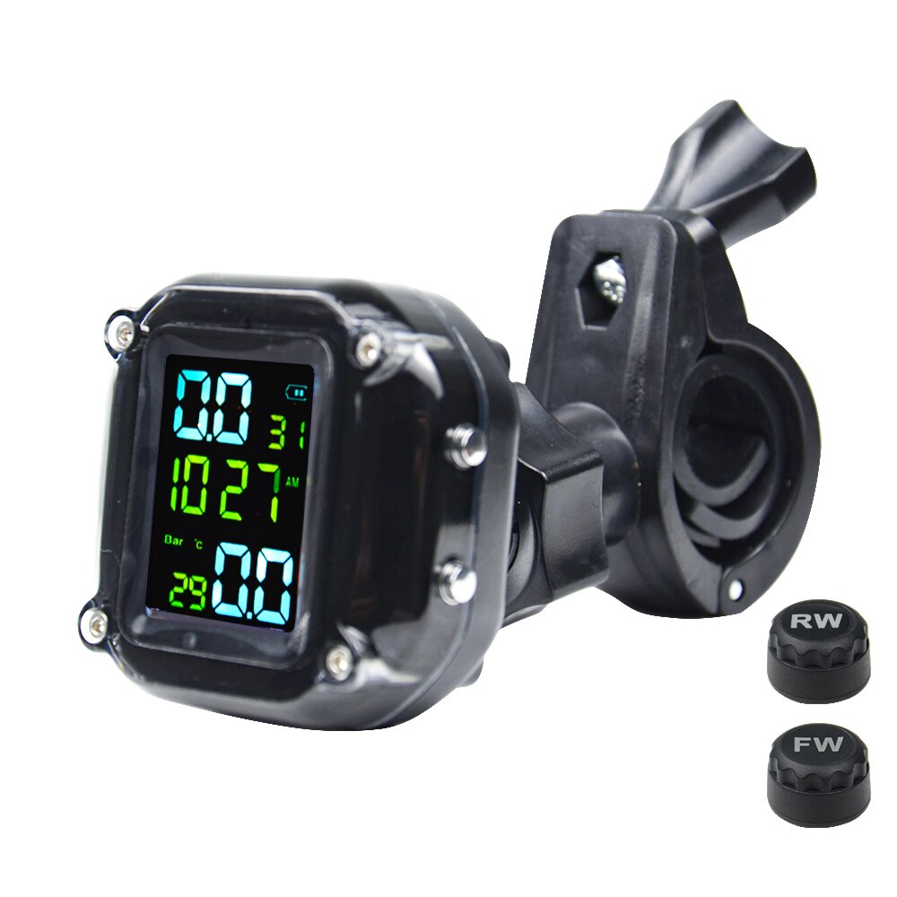 USB Motorcycle TPMS Motor Tire Pressure Tyre Temperature Monitoring Alarm System with 2 External Sensors USB Charging motos
