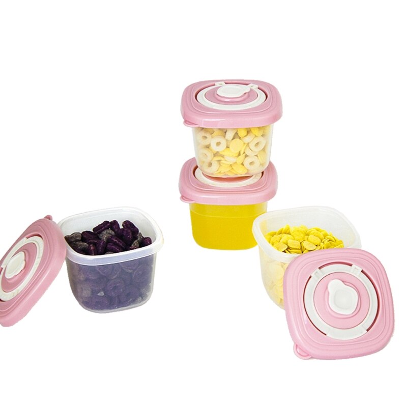 Multifunctional 4 Pcs Baby Milk Powder Dispenser Airtight Fresh Food Fruits Storage Box Cereal Containers for Outdoor: Pink