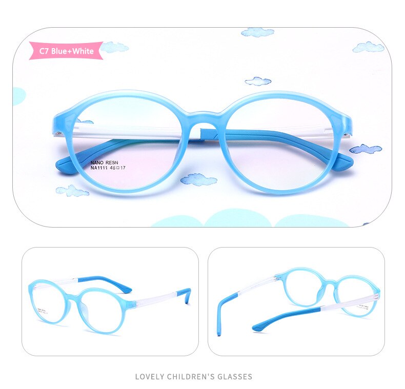 TR90 Silicone Flexible Kids Eyeglasses Frames Boy Girl Cute Optical Myopia Clear Brand Children Glasses Frame Matte Spectacle: C7 Blue White