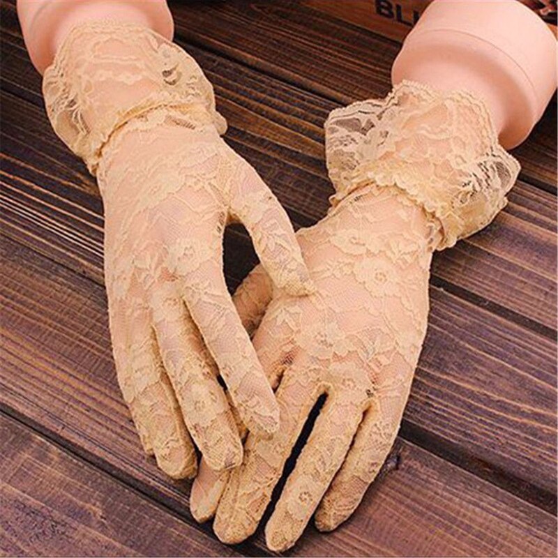 Guantes de encaje calados para protección solar, encaje delicado patrón Jacquard, accesorios de boda