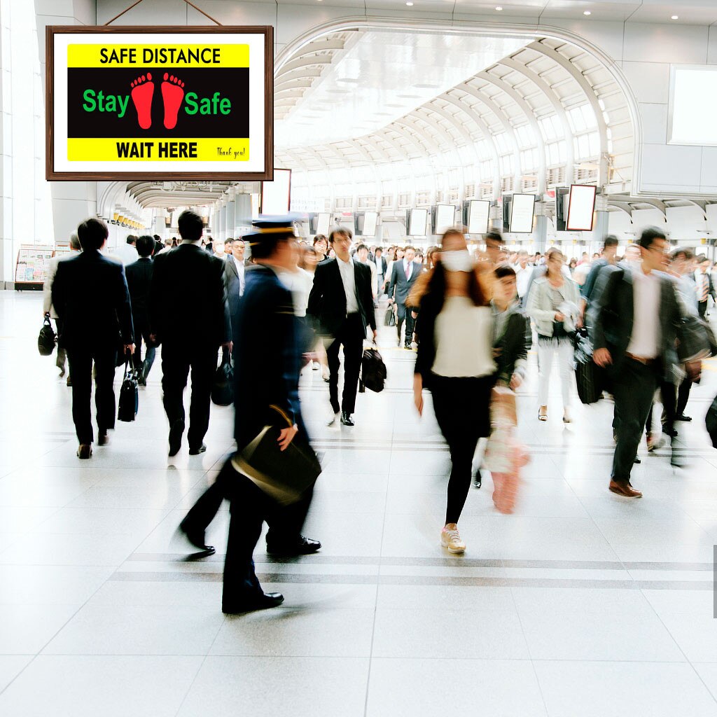 Ground sign Isolated label SAFE DISTANCE Keep 6ft in Between Distance Marker Floor Distance Marker Sticker Mall