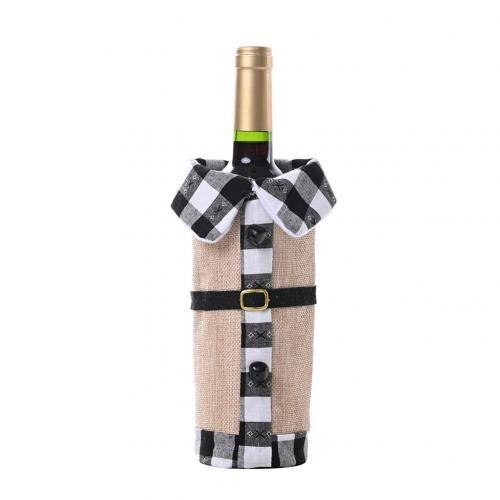 Wzór w kratkę z tkaniny święty mikołaj garnitur pokrowiec na termofor robić szampana worek robić pakowania świąteczny obiad dekoracja stołu: czarny biały